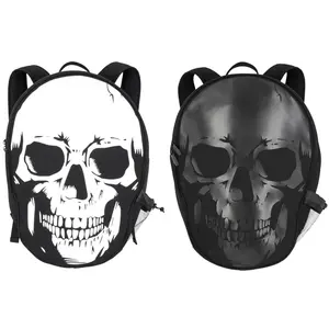 18" Giant Skull Backpack with Bottle Holder and Inside Bag Pocket (White or Black)