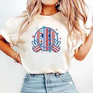 4th of July Smiley Face Shirt, Floral Patriotic Graphic, Independence Day Peace Sign, Memorial Day Stars and Stripes, Comfort Colors T-Shirt.