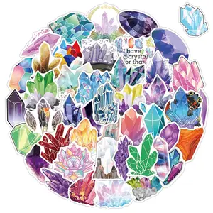 Crystal Pattern Sticker (50pcs/set), Round Self Adhesive Decorative Stickers, DIY Decals for Water Bottle, Laptop, Phone Case, Scrapbooking, Journal Making, Ornaments