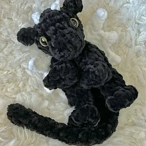 Crochet Dragon Plushie - Black Color, Soft Plush Material, Cute Design, Adorable Features