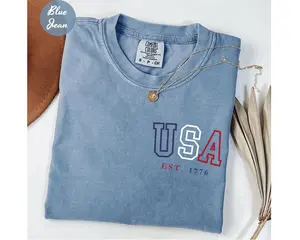 Comfort Colors USA Est 1776 Shirt, America 4th of July T-Shirt, USA Flag Shirt, American Women Shirt, Red White Blue Shirt, 4th of July Tee