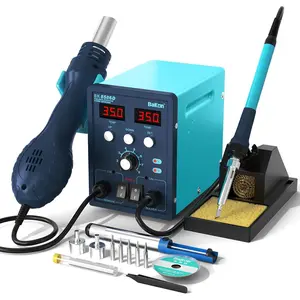 BK8586D Soldering Station 2-In-1 SMD Hot Air Rework Station,Solder Iron Station Kit for Electronics, 5 Soldering Tips, 2 Hot Air Nozzles,Tweezers, Solder Wire,Desoldering Pump,