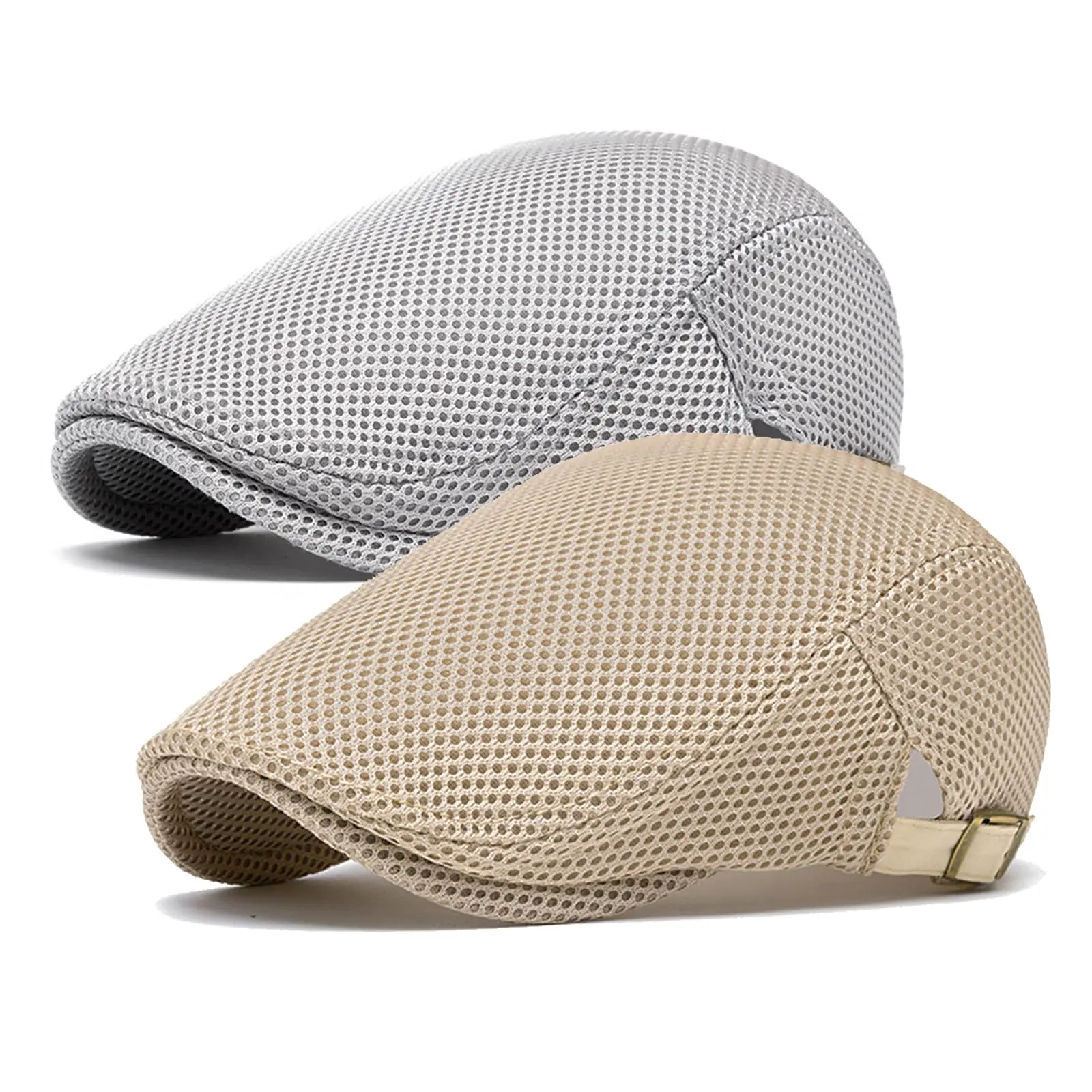 2 Pack Mens Breathable Mesh Summer Hat Set,Adjustable Flat Cap,Newsboy Beret Ivy Cap,Irish Cabbie Fishing Hats,Christmas Party,Father's Day Gift,Summervibes