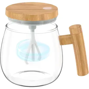 Automatic Stirring Mug, Glass Self Stirring Cup with Detachable Stirring Rod - 13.5oz Electric Mixer Cup for Coffee,  & Protein Shakes, Ideal  for /Office/Travel Use
