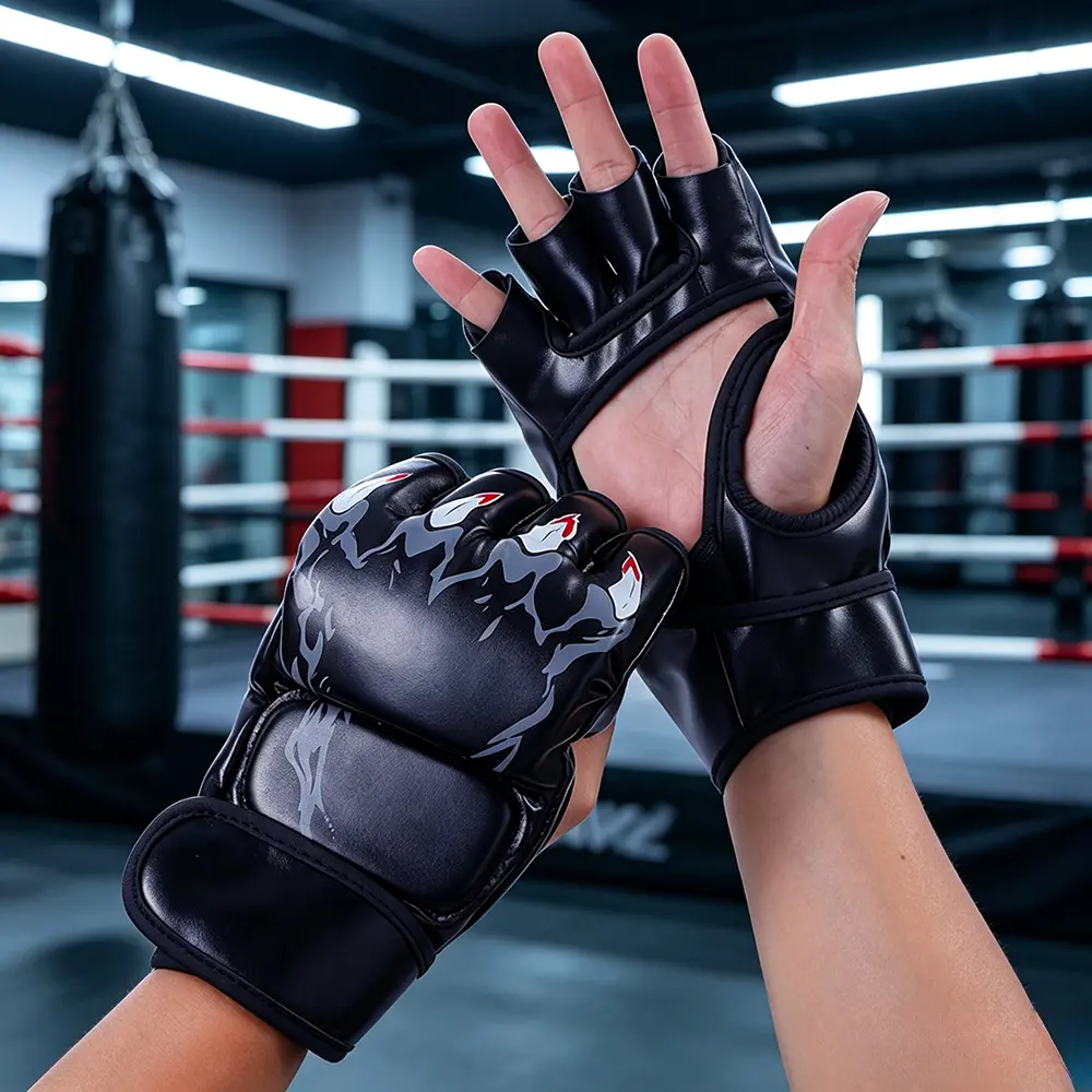 Adult Half-Finger Boxing Gloves - UFC-Style Fighting Gloves for Muay Thai Kickboxing, MMA Training