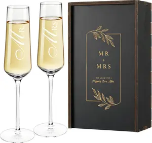 Mr and Mrs Gifts Wedding Champagne Flutes, Engagement Gifts for Couples and Newlyweds, Bride and Groom Champagne with Wood Keepsake Box,Bridal Shower Gifts for Bride to Be