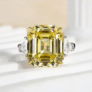 Solarii Asscher Cut 12.0ct Three Stone Engagement Ring – 5A Cubic Zirconia CZ, 925 Sterling Silver, Perfect for Daily Wear for Women – Look at This, Refresh Your Look, Find Your Perfect Travel Suit