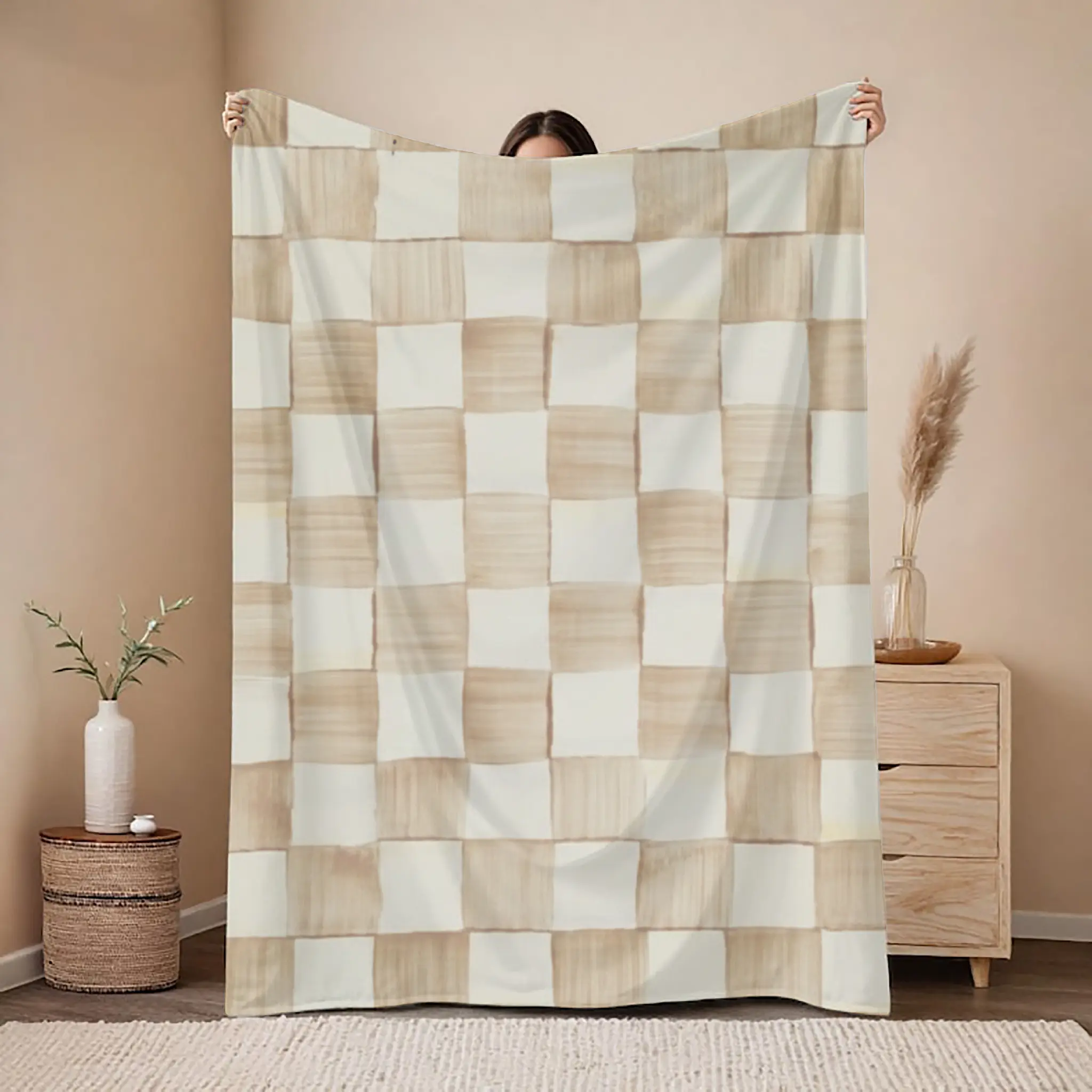 Mackenzie Childs Mocha Check Blanket - Soft, Warm and Lightweight