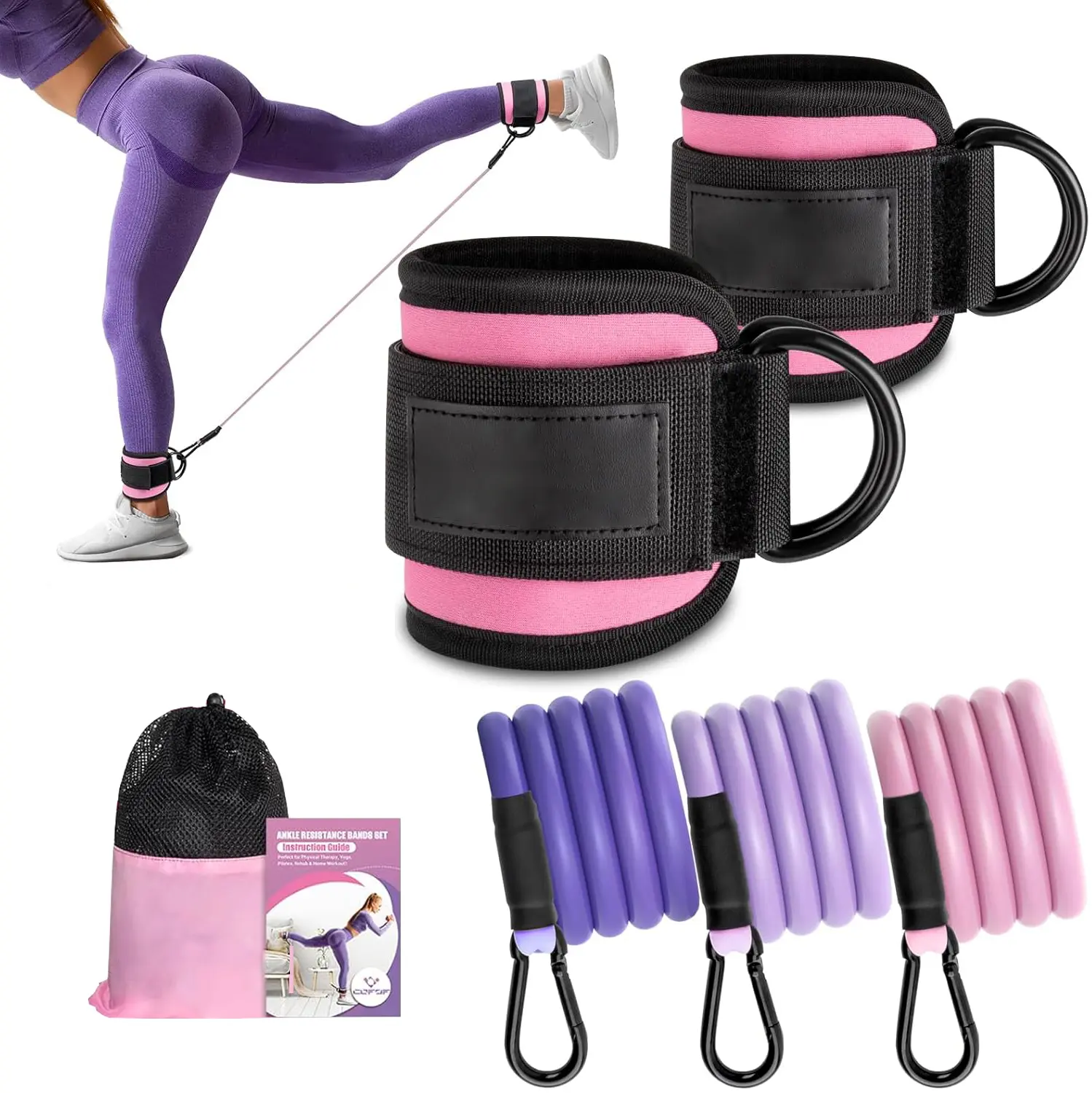 Ankle Resistance Bands With Cuffs - Women's Fitness Training Equipment for Kickbacks, Hip-Leg-Glute Workouts, At Home Gym & Home Fitness Use, At Home Gym Equipment, Home Fitness Equipment