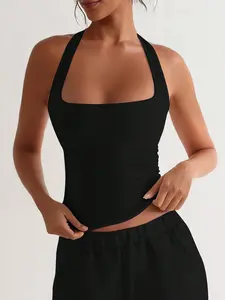 Women's Casual Slim Fit Halter Top, Minimalist Fashion Summer Sleeveless Shirt, Comfortable Trendy Choice for Women, Minimalist Compression Tops