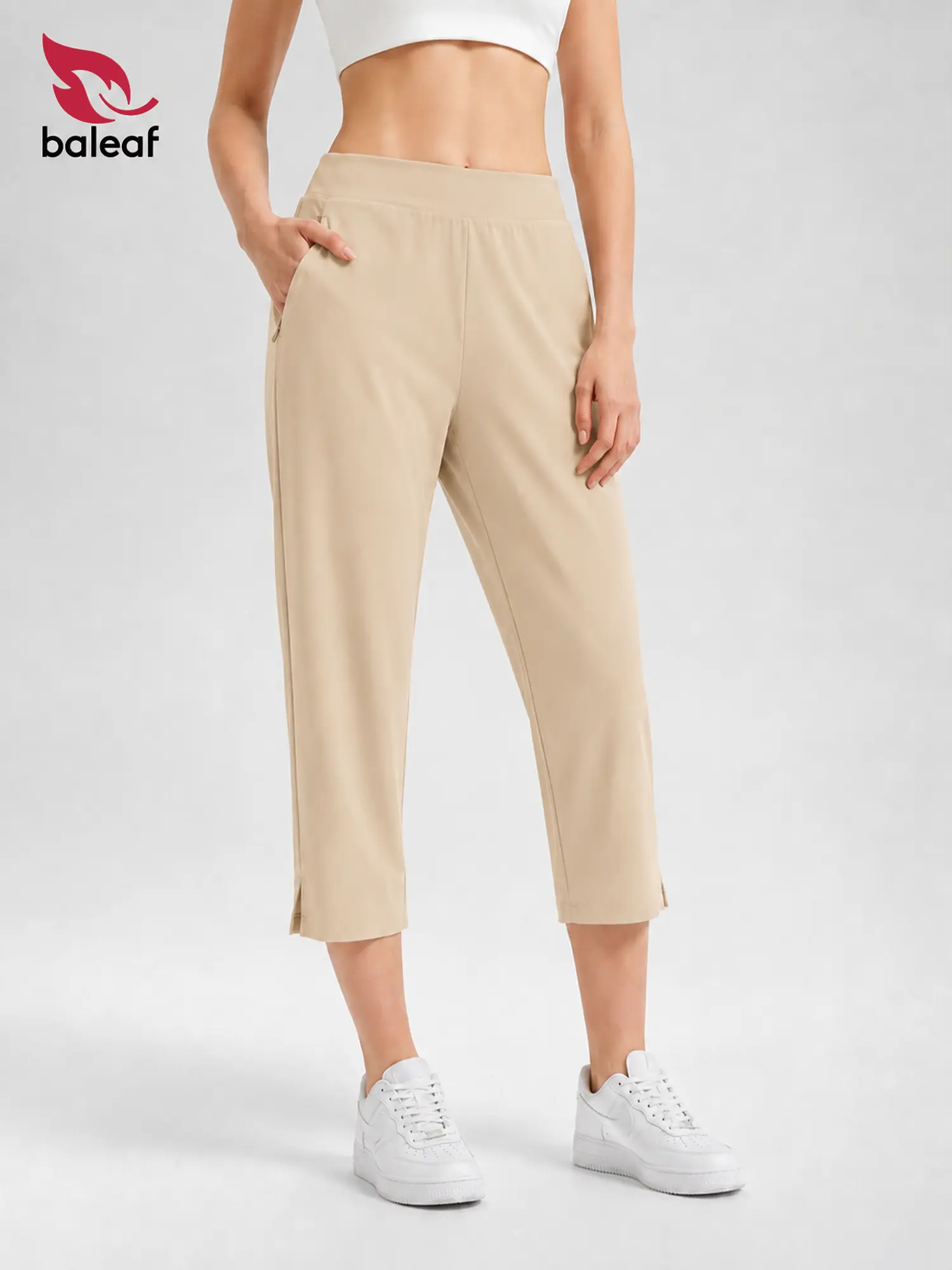 BALEAF Women's 20" Capri Pants High Waisted Pull-On Straight Leg Stretch Cropped Pants with 4 Pockets Lightweight Quick Dry UPF 50+ for Travel Work Business Casual Summer Golf