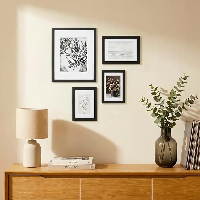 Traditional 4x6 Rectangle Photo Frames (3-Pack, Black) - Lightweight Wood, Shatterproof Plastic Border, Wall or Tabletop Home Decor Display Options