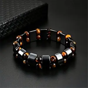 1pc Double Hematite Tiger Eye Bracelet, Men's and Women's Bracelets-S5G4S Natural Crystal Jewelry Smoky Quartz