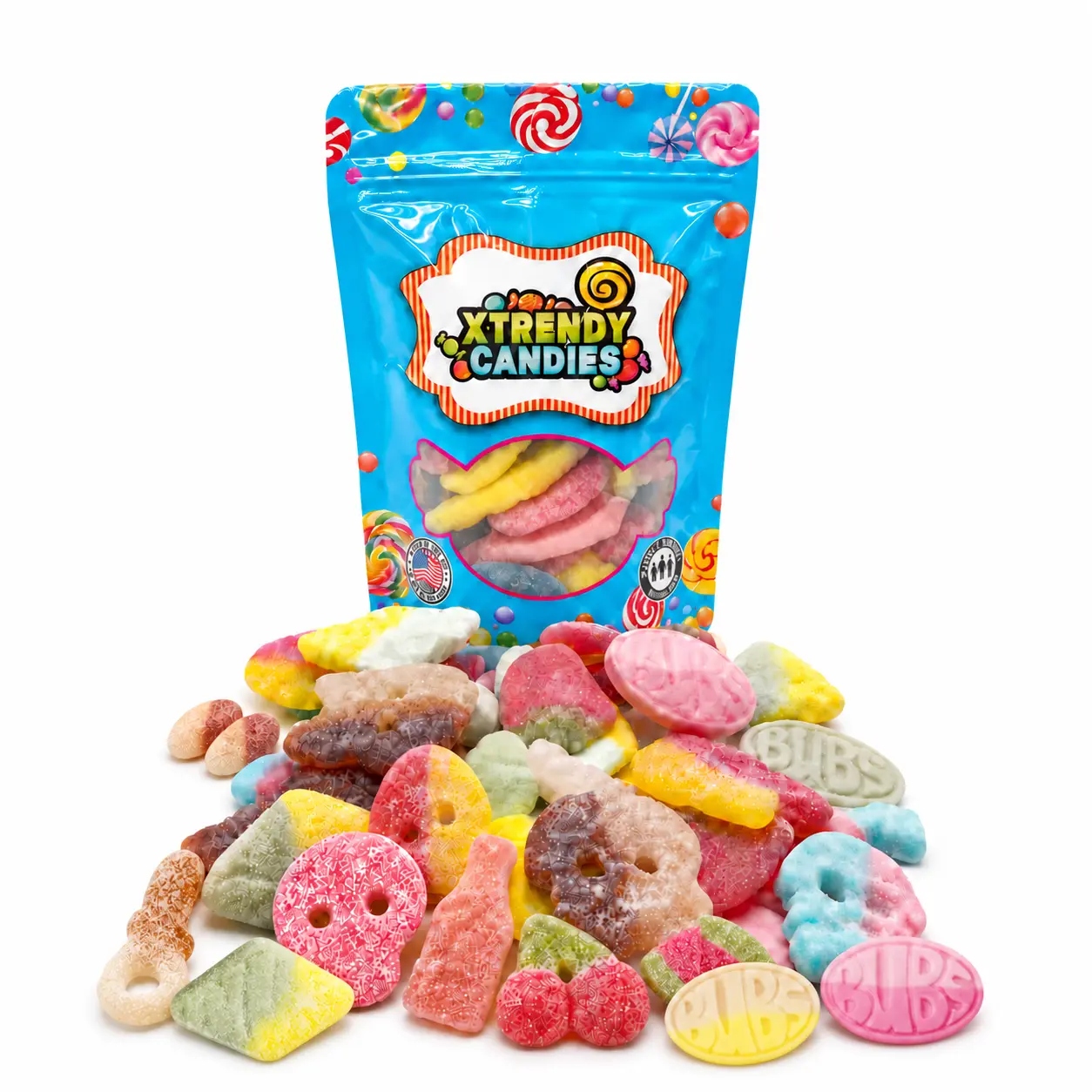 Swedish Gummy Candy Mix with Bubs - 0.5 lb, 1 lb Snack Bonbon - Sweet & Sour with Skulls, Watermelon, Banana, Strawberry Blueberry, Lemon - Swedish Chewy Foamy Gummy Mix - Swedish Sweets Halloween Treat