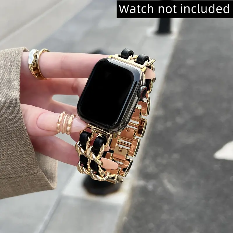 Metal PU Leather Watch Band (Band Only), 1 Count Stainless Steel Watch Band for Women For iWatch 9 8 7 6 5 4 3 2 1, Replacement Watch Band, Sports Watch Band