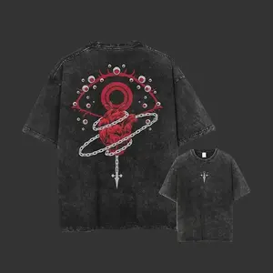 Men's Scarlet Eyes Hunter x Hunter Anime Graphic Short-Sleeved T-Shirt - Classic, Simple Round Neck, Vintage Oversized Washed Soft Loose Fabric, Summer Casual Hip-Hop Streetwear Hemmed Top for Easy Matching