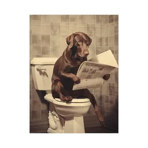 Labrador Retriever, Reading Newspaper, Toilet, Dogs, Chocolate, Lab, Bathroom, Cute, Funny, Wall Poster, Wall Decor, Gift, Poster