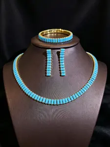 4Pcs Luxury Blue Turquoise Jewelry Set for Women, Copper Inlaid Blue Cubic Zirconia, Exquisite Necklace, Bracelet and Earrings Combo, Elegant Luxury Style, Comfort Fit, Hypoallergenic for Sensitive Skin, Suitable for Daily Wear and Special Occasions