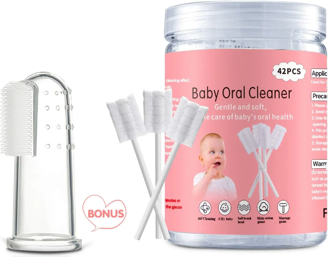 42Pcs Baby Tongue Cleaner,  Disposable Infant Toothbrush, Gauze Gum Cleaner Baby Oral Cleaning Stick Dental Care for 0-36 Months + Free 1 Finger Toothbrush