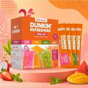 Dunkin’ Zero Sugar Refreshers Singles To Go! Powdered Drink Mix, 40 Ct Variety Pack, Energy from Green Tea, Aspartame-Free, Just Add Water