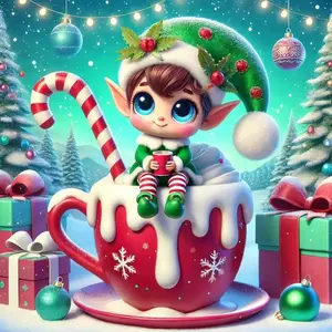 5D DIY Full Drill Round Diamond Painting - Diamond Art Kit Christmas Elf, Candy Cane, Gift Box Mosaic, Canvas - DIY Decor, Home Wall Art, Suitable for Halloween and Christmas, Birthday and Anniversary Gifts