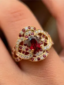 Fashionable Bohemian Red and White Synthetic Synthetic Cubic Zirconiaia Ring, High-end Wedding Ring, Birthday Gift Ring, for Teenager, Cluster Rings, Elegant Fashion Rings, Jewelry Rings