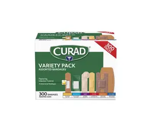 Curad Assorted Bandages Variety Pack 300 Pieces, Including Antibacterial, Heavy Duty, Fabric, and Waterproof Bandages