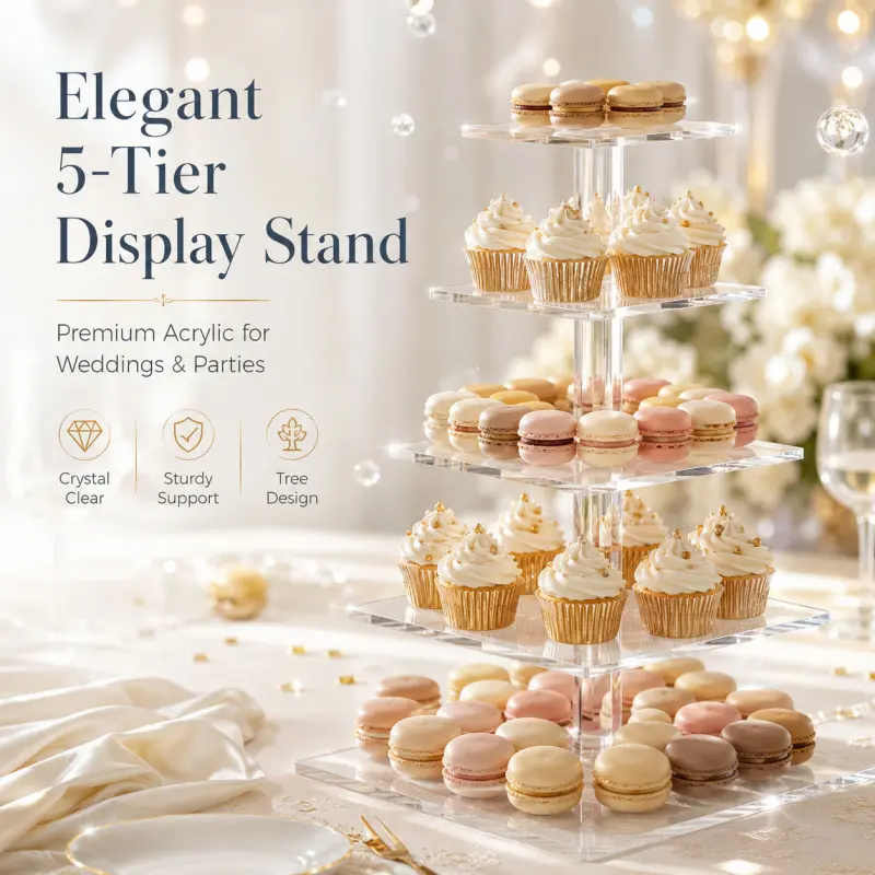 5-Tier Clear Acrylic Dessert Stand, Cake Stands, Elegant Tree-Shape Display Rack for Weddings & Parties, Tiered Tray for Cupcakes, Cupcake Tower, Macarons & Pastries, Perfect for Afternoon Tea & Events