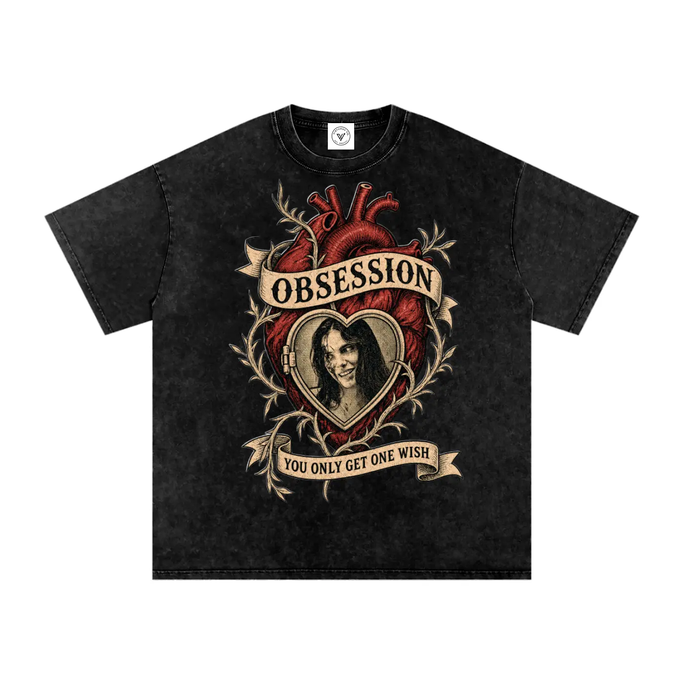 Obsession Inspired "Locket" Snow Washed Oversized Cotton T-Shirt