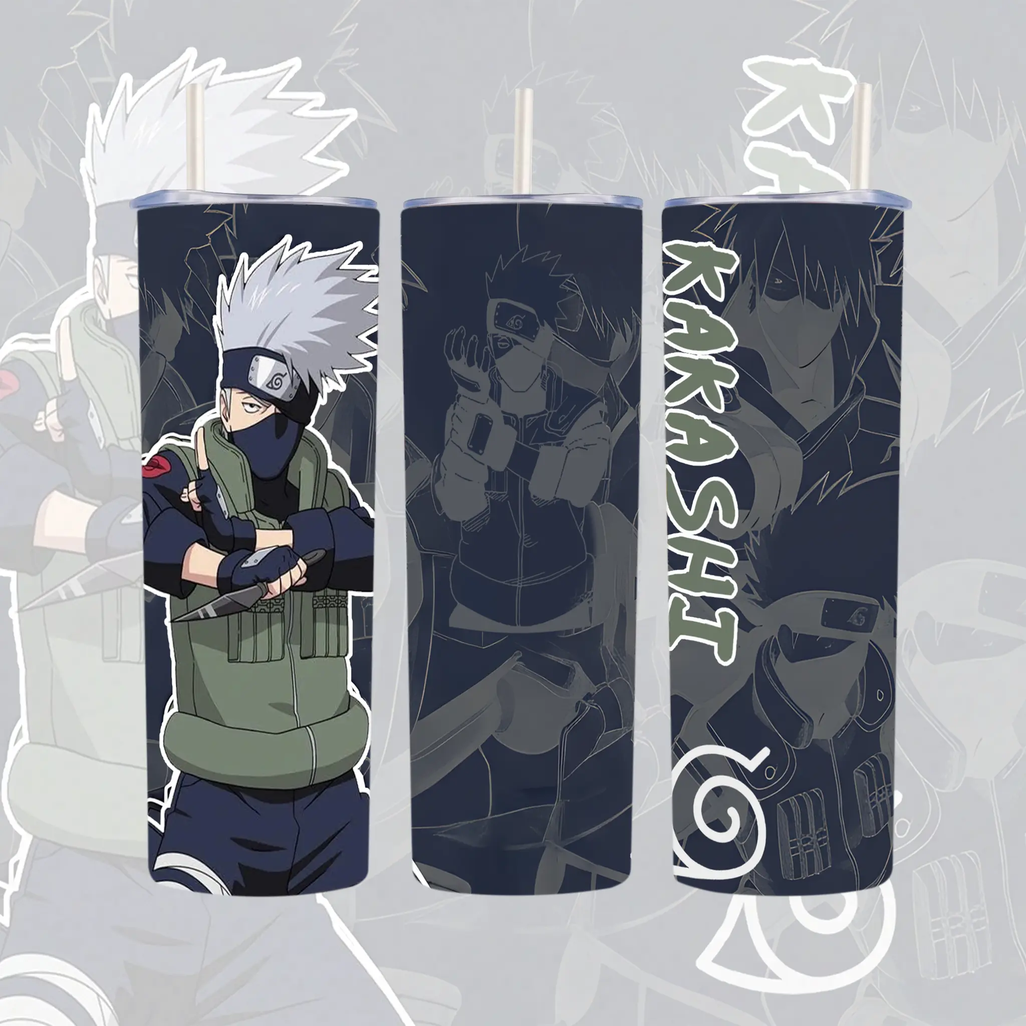 Kakashi Hatake V2 Anime Tumbler 20oz, Naruto Stainless Steel Travel Mug, Manga Insulated Cup With Handle & Straw, Gift For Anime Fans