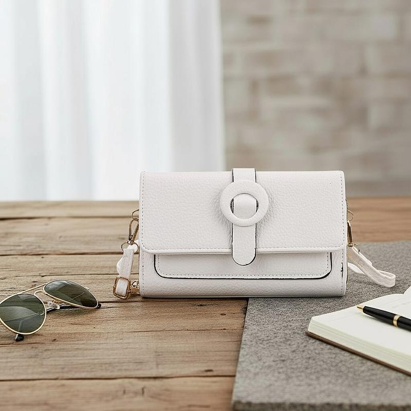 Shop LC White Solid Faux Leather Crossbody Wallet with Shoulder Strap