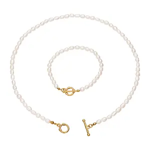 Women's Vintage Elegant Freshwater Pearl Jewelry Set - Stainless Steel Buckle 2-Piece Clavicular Necklace & Bracelet Combo, Pearl Finish Clavicle Chain Daily Commute Fashion Accessories, Clavicular Necklaces, Pearl Finish Necklaces