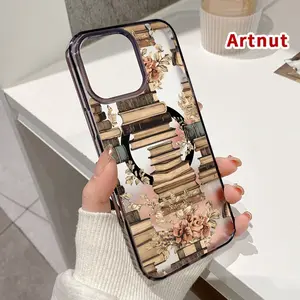 MagSafe Phone Case Compatible with iPhone 16 Pro Max 15 Plus 14 13 12 11 XR XS E Books and Blooms Pattern Acrylic Hard Back Soft Silicone Edge Anti-Fall Cover Gift.