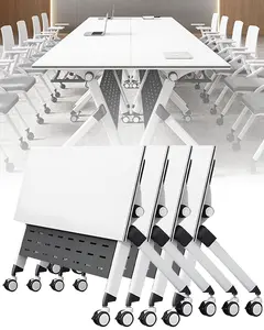 Foldable Mobile Conference Table | Metal Privacy Screen + Double Layer Shelf, Suitable for Training/Meeting/Teaching