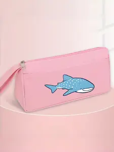 Ocean Style Whale Shark Pattern Stationery Bag, Large Capacity Pencil Case, Elegant Design, Multi-Pocket Storage, Four Colors Available