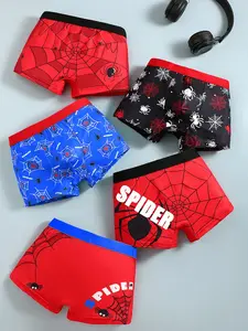5-Pack Boys' Underwear Set, Spider Print Cartoon Design, Soft & Comfortable, Casual Street Style, Suitable for Ages 4-10