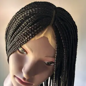 Knotless Box Braid Lace Front Wig Medium 56 inches Natural Black Handmade Kanekalon Synthetic Full Lace Cap Protective Styling