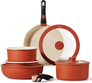 11pcs Pots and Pans Set, Nonstick Cookware Set Detachable Handle, Induction Kitchen Cookware Sets Non Stick with Removable Handle, RV Cookware Set, Oven Safe, Red