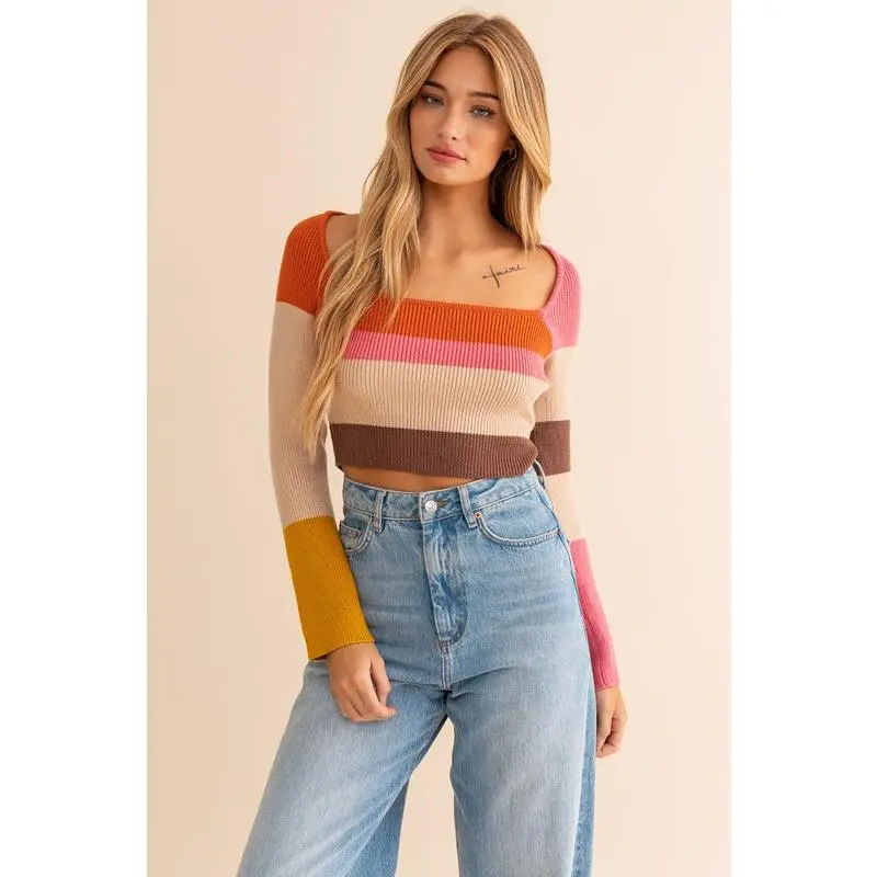 LE LIS Long Sleeve Color Block Stripe Knit Top