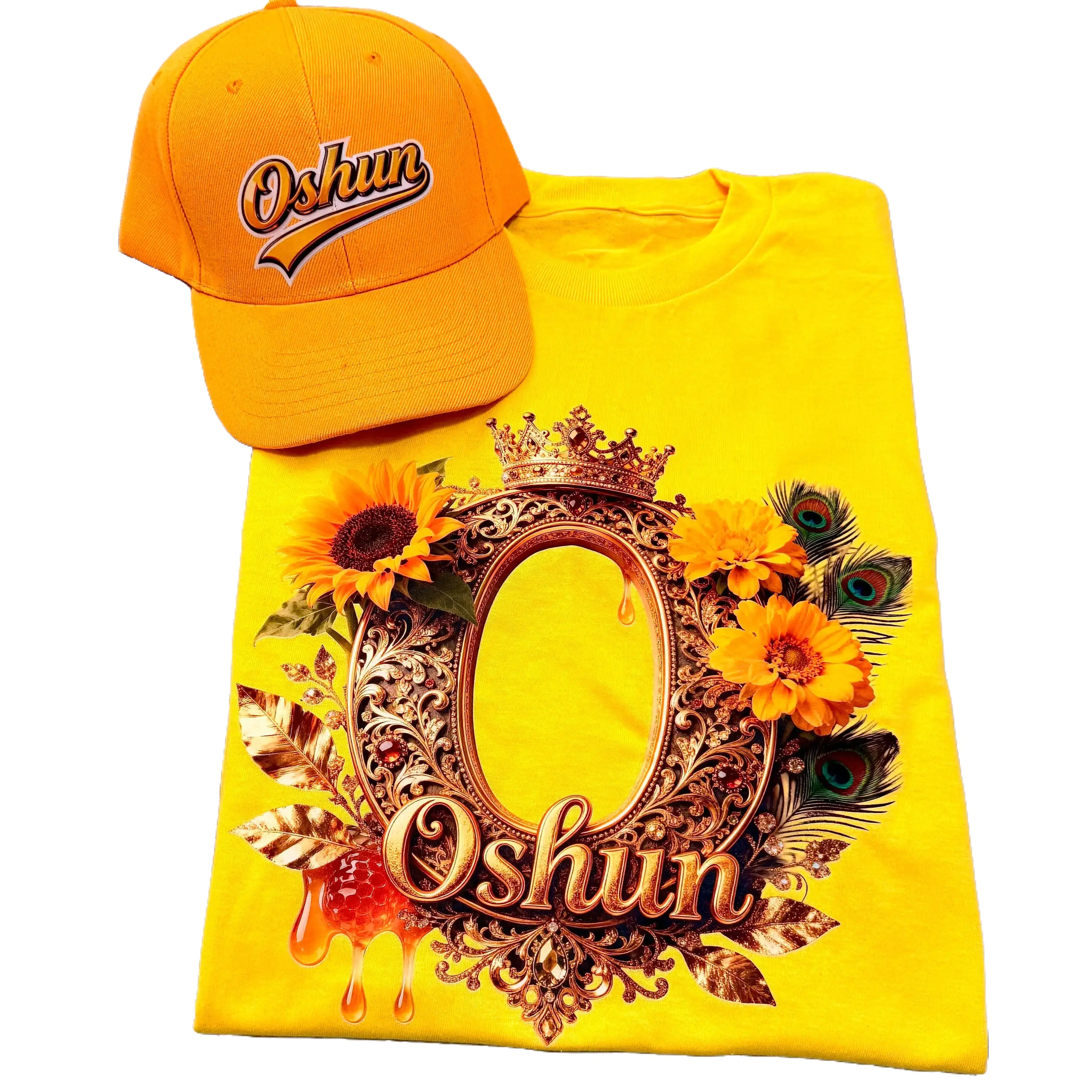 Oshun Hat and T-Shirt Set – Love & Prosperity Afro-Cuban Goddess Apparel | Handmade Spiritual Fashion by Ashekuba
