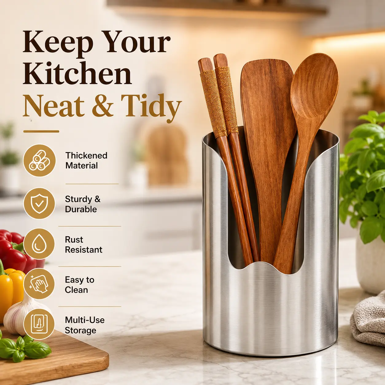 Thick Stainless Steel Kitchenware Knife Block (1-Pack) - Rust Resistant, Dishwasher Safe, Easy-to-Clean Multi-Purpose Storage Holder for Kitchen Countertop, Knifeblock