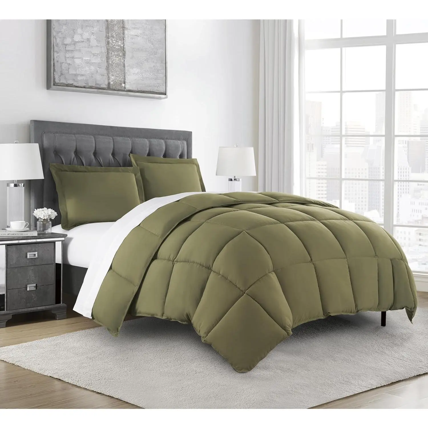 Olive Green Down Alternative Comforter Queen - 3-Lightweight Comforter - Seasons Microfiber Comforter Duvet Insert with Corner Tabs