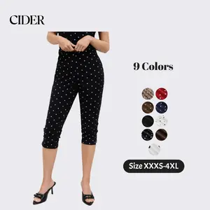 Cider Vintage Summer Polka Dot Capri Pants for Casual Daily, Elegant Cropped Leggings, Ladies Stretch Trousers, Retro Holiday Outfits, Lady Bottoms Dealsforyou