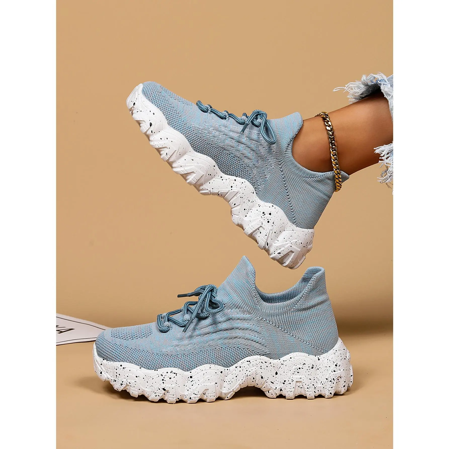 Women’s 2024 Summer Casual Low-Top Cut Lace-Fasten Textile Knit Sneakers - Ankle Length Comfortable Workout Trainers, Ideal Gift for Summer-Fall Wear
