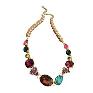 Multi-Style Vintage Palace Statement Jewelry Collection for Women, 18K Gold Plated Colorful Crystal Rhinestone Necklace & Bracelet, Adjustable Tarnish Resistant Bridal Wedding Evening Party Jewelry