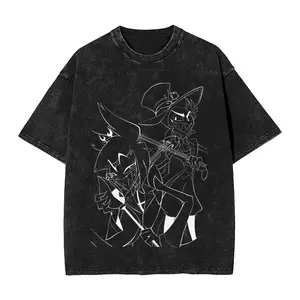 Alastor Hazbin Hotel Printed T-shirt Harajuku Vintage Washed Casual T Shirt Men Women Clothing High Quality Cotton Tees Tops