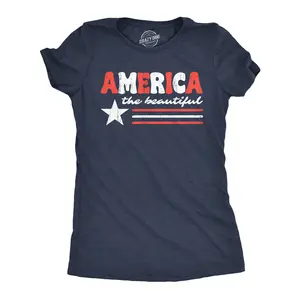 Womens Funny T Shirts America The Beautiful Sarcastic Patriotic Graphic Novelty Tee for Ladies Funny Womens T Shirts Cute Vintage Fashion Casual Ladies T-Shirt Gift Patriotic Tops for Women Women's Novelty Tees Navy -