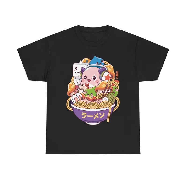 MapleStory Pink Bean Kawaii Ramen Graphic T-Shirt Cute Anime Monster Bowl Noodles Tee Japanese Food Aesthetic Streetwear Merch