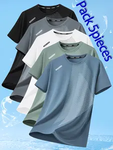 Pack of 5 men’s casual sports T-shirts; summer quick-dry men’s athletic short-sleeve shirts; stretchy, breathable printed men’s fitness training short-sleeve T-shirts—suitable for sports, and casual wear. tiktokshopspringglowup T-Shirts