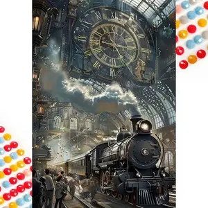 Train Station Pattern DIY Diamond Arts Colorful Painting Kit without Frame, 5D Diamond Arts Colorful Painting Kit, Wall Art Decor for Home